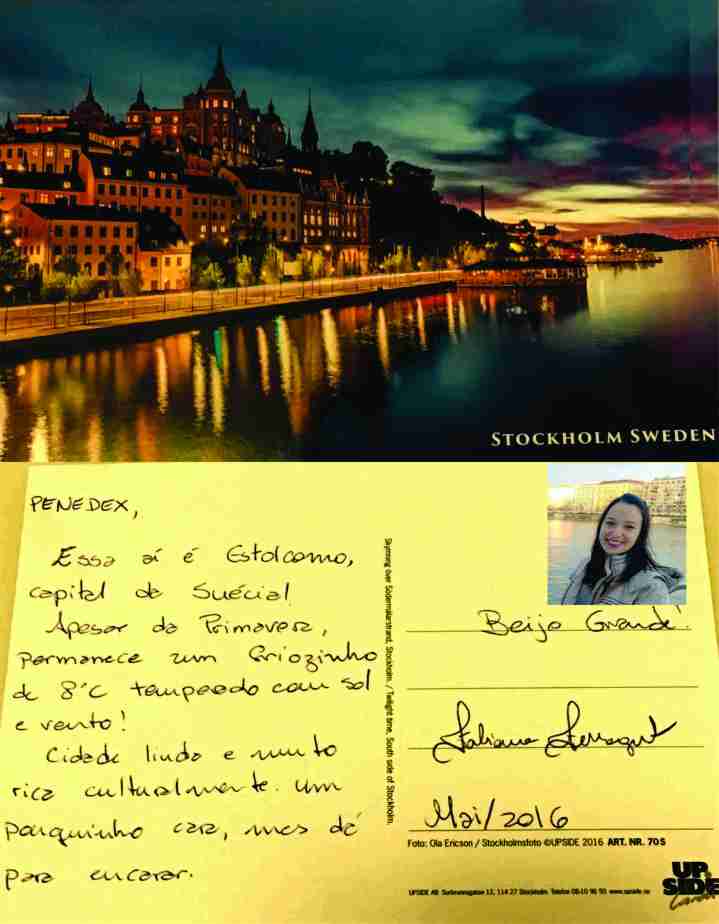 Postal da querida Fabi Ferragut de sua viagem à Estocolmo - Suécia. MAIO/2016