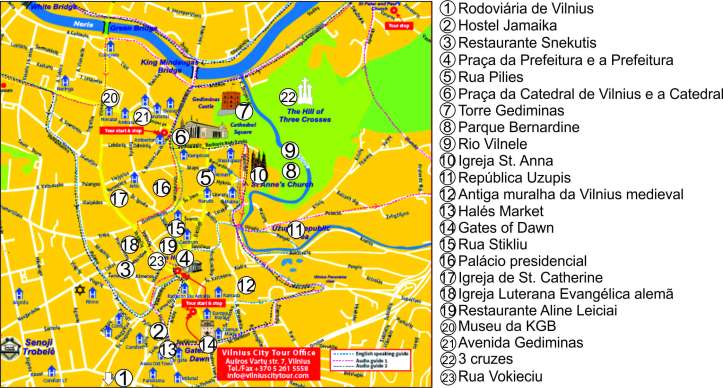 mapa Vilnius com marcações